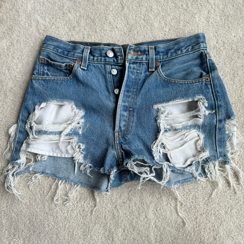 Levi's 501XX Denim Jean Shorts 29 Cutoff Distressed Button Fly Women's High Rise